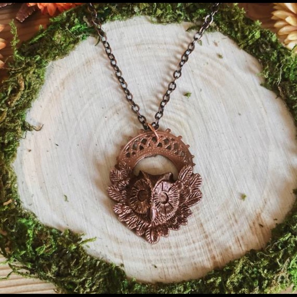 copper owl necklace handmade